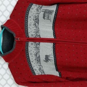 Woolrich full zip Women's med lined red & gray casual winter mountains sweater